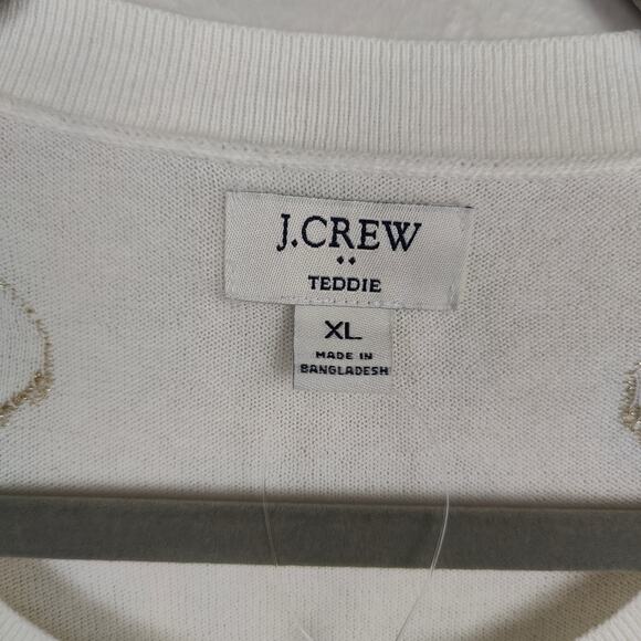J Crew Teddie Sweater Womens XL White Gold Knit Cotton Blend Pullover Preppy - Picture 5 of 7